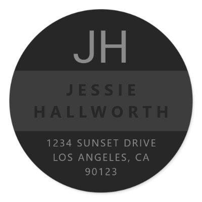 Black & Grey Stylish Modern Monogram Classic Round Sticker
