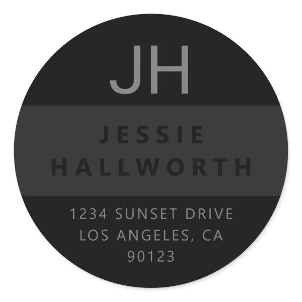 Black & Grey Stylish Modern Monogram Classic Round Sticker