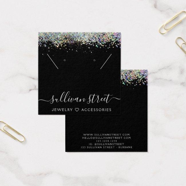 Black Holographic Glitter Earring Necklace Display