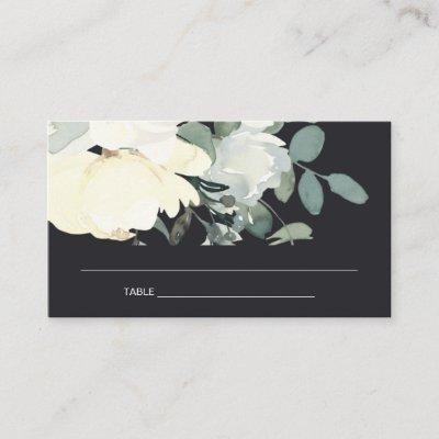 BLACK IVORY WHITE FLORAL BABY SHOWER PLACE CARD