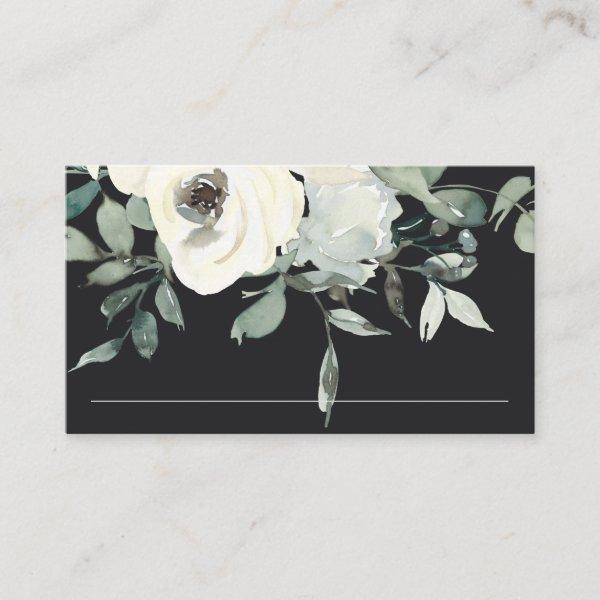 BLACK IVORY WHITE FLORAL BUNCH WEDDING PLACE CARD