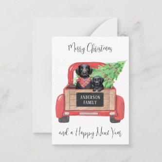 Black Lab Puppy Dog Merry Christmas Red Truck Note Card