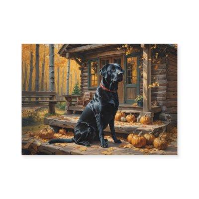 Black Labrador Retriever Log Cabin Autumn