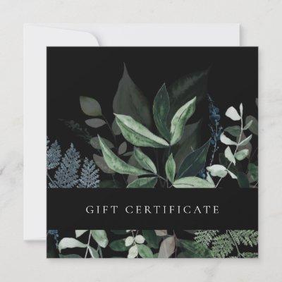 Black Leafy Tropical Foliage Fern Gift Certificate Invitation