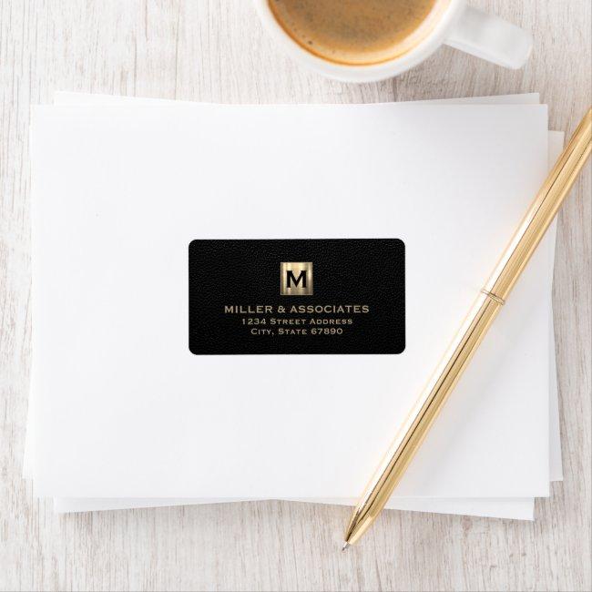 Black Leather Gold Initial Logo Return Address Label