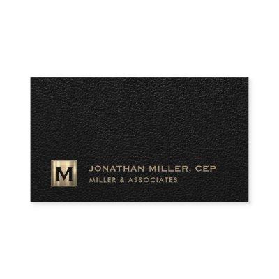 Black Leather Luxury Gold Initial Logo