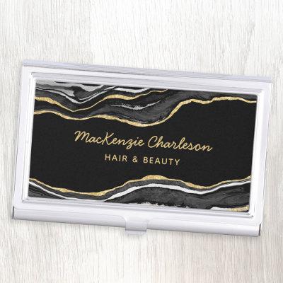 Black Marble Agate Gold Glitter  Case
