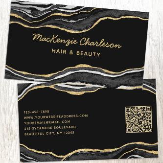 Black Marble Agate Gold Glitter QR Code
