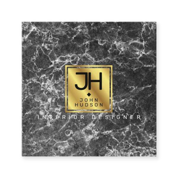 Black Marble and Gold Modern Monogram Square