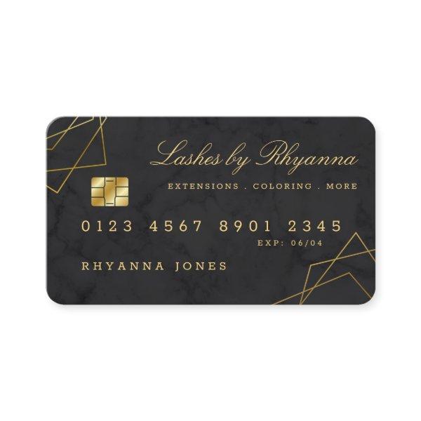 Black Marble Faux Gold Geo Lines Credit Card