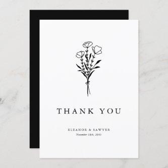 Black Minimalist Botanicals Wedding Thank You Card