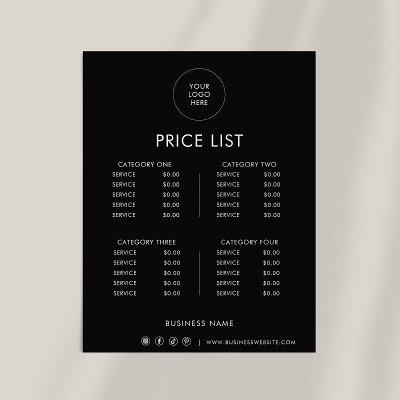 Black Minimalist Formal Price List
