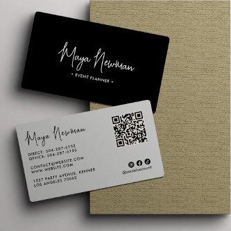 BLACK Modern Elegant Minimal QR Code Professional