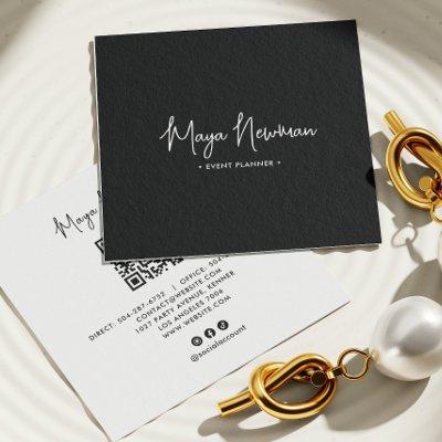 BLACK Modern Elegant Minimal QR Code Professional  Square