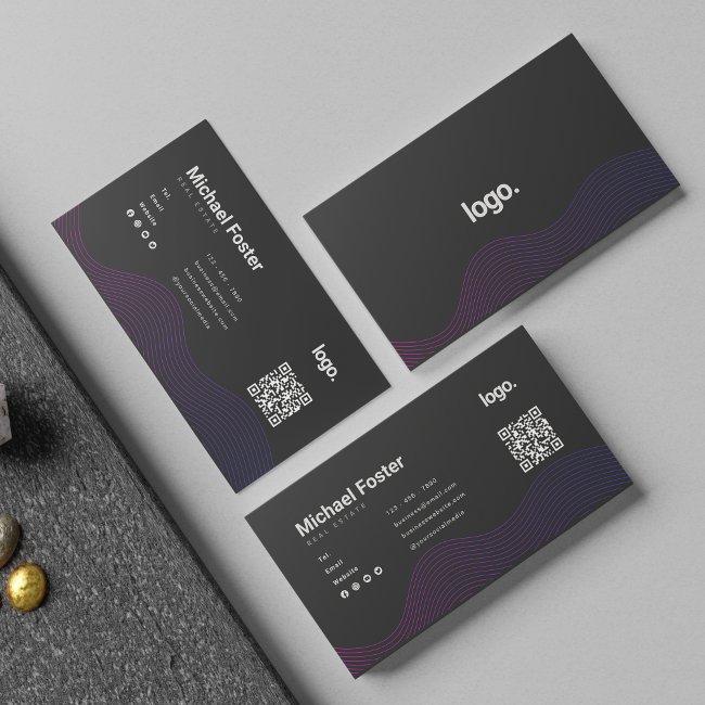 Black Modern Wave Gradient Scannable Qrcode