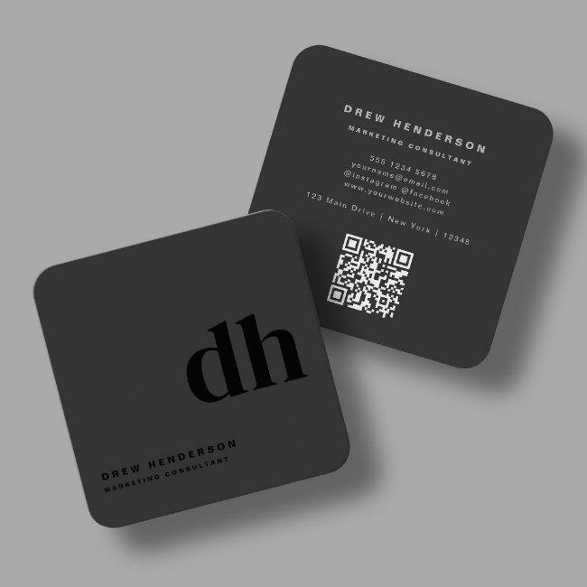 Black Monogram Minimalist Professional Qr Code Square