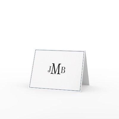 Black on White Monogram folded Thank You Card