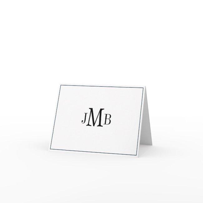 Black on White Monogram folded Thank You Card