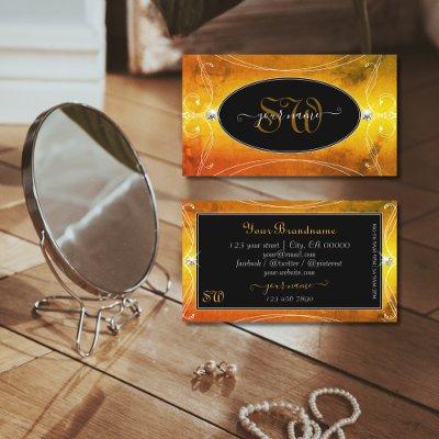 Black Orange Ornate Sparkling Diamonds Initials