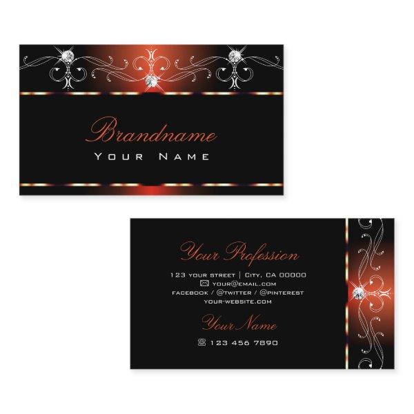 Black Orange Squiggles Ornaments Sparkle Diamonds