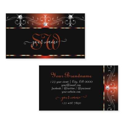 Black Orange Squiggles Sparkle Diamonds Monogram