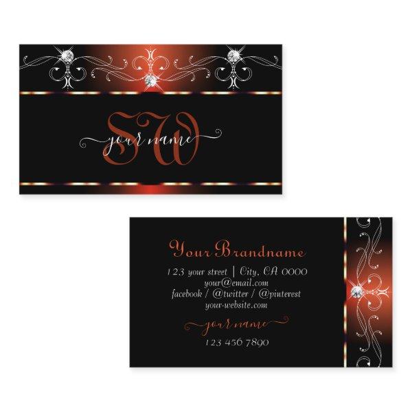 Black Orange Squiggles Sparkle Diamonds Monogram