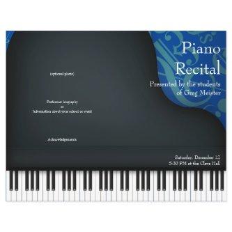 Black Piano on Blue Folded Recital Program