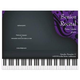 Black Piano on Purple Folded Recital Program