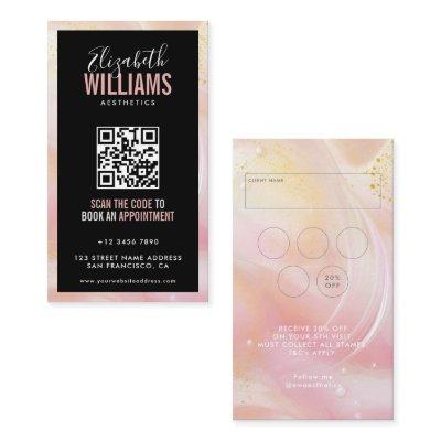 Black Pink Marble Beauty Salon QR Code Loyalty &