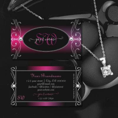 Black Pink Purple Ornate Sparkle Diamonds Monogram