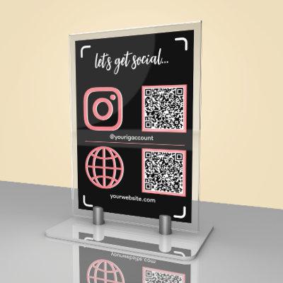 Black & Pink Social Media Sign With QR Code Table Number