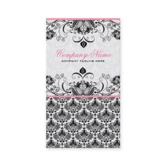 Black Pink & White Retro Floral Damasks Pattern