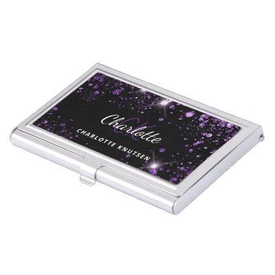 Black purple glitter dust monogram initails name  case