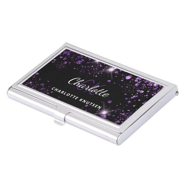Black purple glitter dust monogram initails name  case
