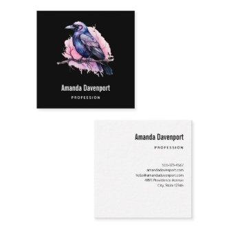 Black Raven on a Branch Illustration Square