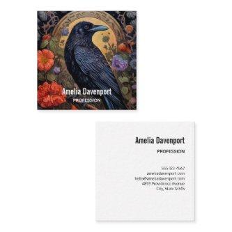 Black Raven with Flowers Gothic Design Square