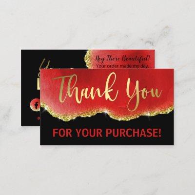 Black Red Gold Glitter Foil Agate Thank You