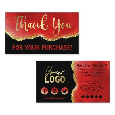 Black Red Gold Glitter Foil Agate Thank You