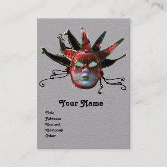 BLACK RED JESTER MASK ,Masquerade Party Grey