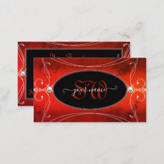 Black Red Squiggled Ornate Sparkle Jewels Monogram