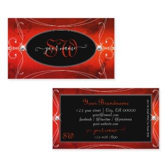 Black Red Squiggled Ornate Sparkle Jewels Monogram