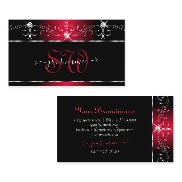 Black Red Squiggles Sparkle Jewels Initials Ornate