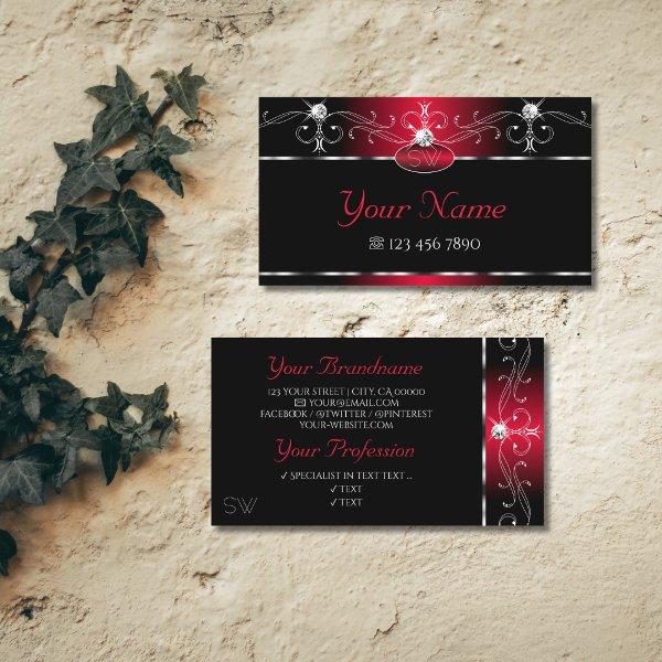 Black Red Squiggles Sparkle Jewels Monogram Ornate