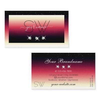 Black Red White Gradient Sparkle Diamonds Monogram