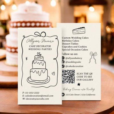 Black Retro French Scribble cake decorator qr code