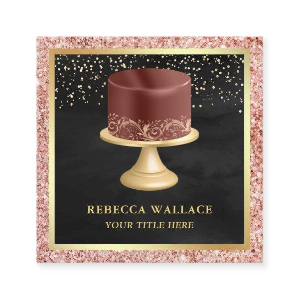 Black Rose Gold Glitter Drips Maroon Cake Bakery Square