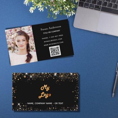 Black rose gold glitter dust logo elegant QR code