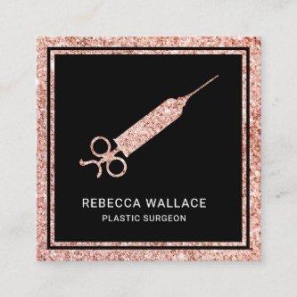 Black Rose Gold Glitter Syringe Plastic Surgeon Square