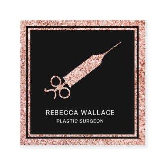 Black Rose Gold Glitter Syringe Plastic Surgeon Square