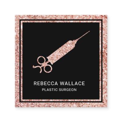 Black Rose Gold Glitter Syringe Plastic Surgeon Square